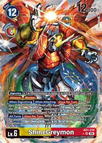 DIGIMON GENERATION (AD1) SR/R 4コン　新規のみ ShineGreymon (Alternate Art) (AD1-016-AA) | Busca de Cartas