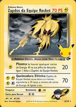 Carta Pokemon Zapdos da Equipe Rocket Lendário Brilhante!