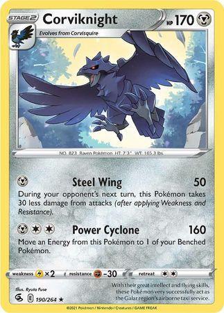 Dizem que o Corviknight é o Pokémon mais forte que habita os céus da região  de Galar. Pode ser visto, frequentemente, a voa…