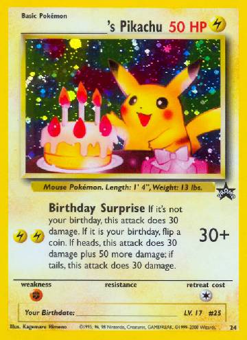 Carta do 25º Aniversário de Holo Pikachu em segunda mão durante 22