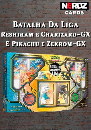 Coleção box baralho de batalha de liga reshiram e charizard gx pikachu e  zekrom gx