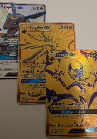 Box Pokémon Destinos Ocultos Rayquaza-GX Shiny Solgaleo-Gx Dourado