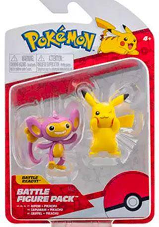 Pokémon Figuras de Batalha Pack c/ 2u Pikachu e Aipom